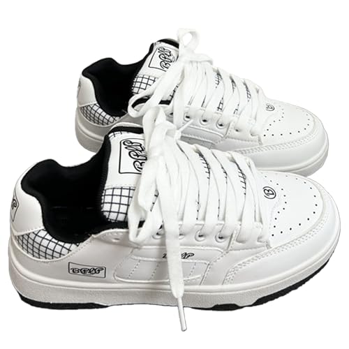 NICO×ASH Chunky Y2K Retro Skate Shoes for Women Fashion Checkerboard Pattern White Sneakers Versatile Casual Footwear