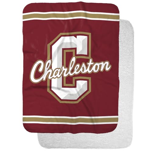 College of Charleston Cougars Primary Logo Stripes Sherpa Blanket, Warm Soft Cozy 30"X40"