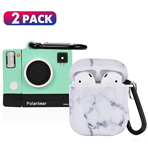 (2 Pack) F.R Camera + Marble Compatible with Airpods 1/2 Case Silicone, Cute