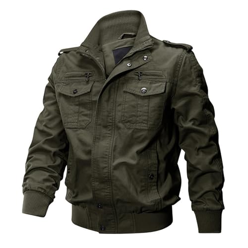Veste aviateur homme en coton col montant blouson demi-saison kaki