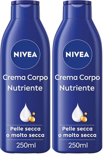 NIVEA Crema Corpo Nutriente 250 ml, Crema idratante corpo 72h arricchita con Acido Ialuronico Puro, Olio di Mandorla e Siero Nutrimento Intenso, Crema corpo idratante pelle secca o molto secca