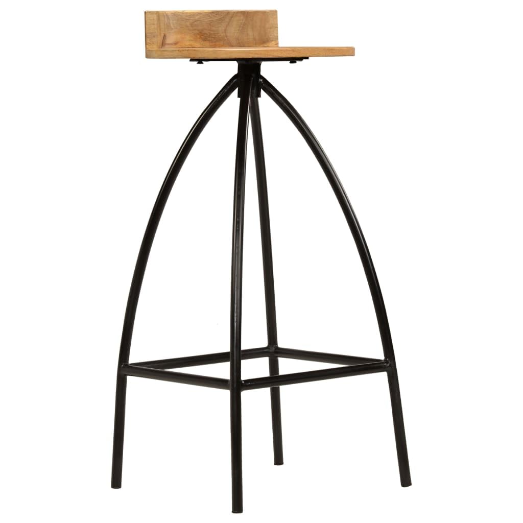 Taboret barowy 2 szt. lite drewno mango z oparciem i podnóżkiem, taboret kuchenny z drewna i metalu, stabilne stołki do jadalni, baru, ladu, wzornictwo przemysłowe, 40 x 40 x 82 cm