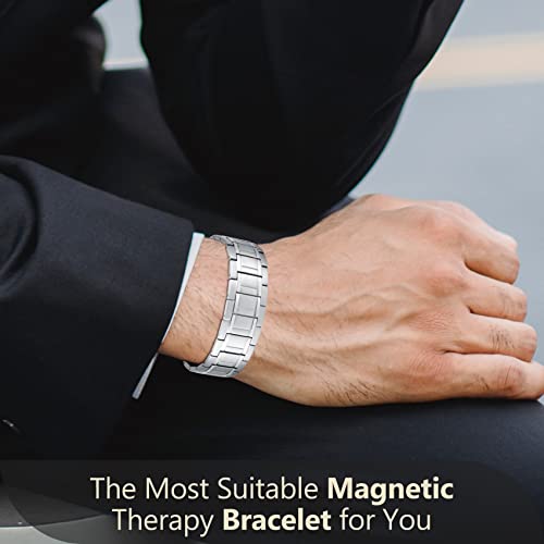 Feraco Magnetic Bracelets for Men, Titanium Steel Bracelets with 3X Ultra Strenth Neodymium Magnets, Adjustable Health Gift with Sizing Tool