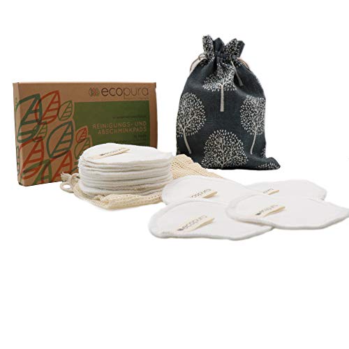Preisvergleich Produktbild ecopura® Wiederverwendbare Wattepads, Waschbare Abschminkpads aus Baumwolle - 16 Stück inkl. Wäschenetz und Aufbewahrungsbeutel - Nachhaltige Abschminktücher, Makeup Entferner Pads, Reinigungspads