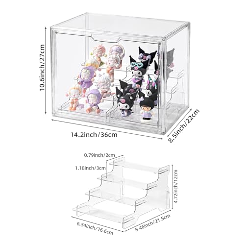 Image of 4 Tier Display Case for Collectibles,Clear Display Box with 2pack 4 Tier Display Risers ,Storage Container with Magnetic Door