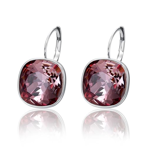 XUPING Boucles d'oreilles Femme Argent Fantaisie Boucle d'Oreille Pendantes En Cristal Scintillant acier inoxydable Bijoux Cadeaux(Rouge)