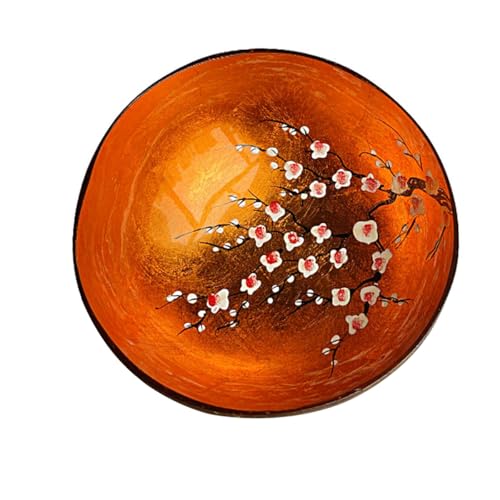 YEASQGS Hand Painted Floral Coconut Bowls Natural Coconut Shell Bowl Decorative Key Storage Bowl Candy Container Nuts Holder (Orange, 1)