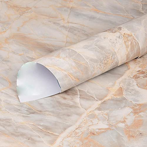 Image of Self Adhesive Gloss Vinyl Wrap Film, High Gloss Marble Furniture Film Wallpaper (12 * 120 inch, White Marble)