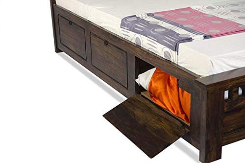 Image of Sheesham Solid Wood Teak Finish Adolph Bed with Storage for Beautiful Luxury Room (King, Teak)