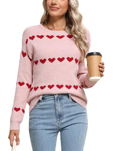 Image of Alsol Lamesa Women's Fall Pullover Sweaters Cute Hearts Long Sleeve Crewneck Casual Knitted Sweaters, X-Large