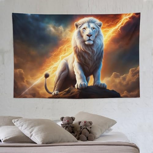 Tapisserie lion PAZZK 150x230cm en polyester pour decoration murale de chambre