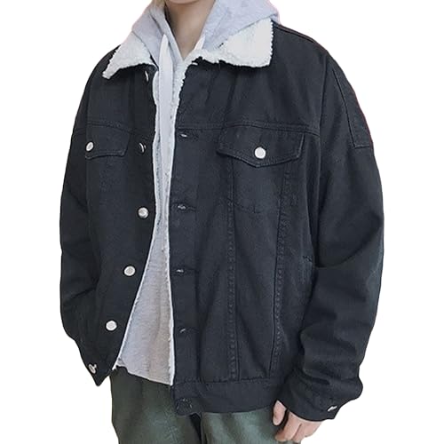 Vagbalena Chaqueta Vaquera Gruesa con Forro Polar para Hombre Estilo Informal de Invierno con Botones para Oficina para Conductor de camión con Aislamiento y Forro Polar. (Negro,L)