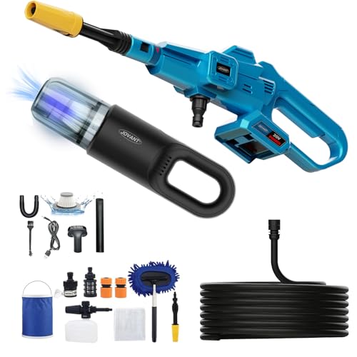 JOVANT Cordless Pressure Washer and Handheld Vacuum,350PSI Portable Power Cleaner, Rechargeable Vacuum Cleaner Powerful 12000PA, Portable Car Cleaning Kit, Battery and Charger Accessories