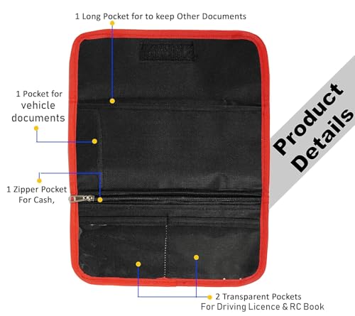 Image of Storite Two Wheeler /Car Document Holder, Vehicle Document Storage Wallet for Registration & Insurance Card, Driving Licence, RC Book, PUC- Brown-23.5 x 11 cm (2Pk-Red /Black)
