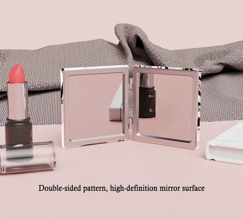 Oqqituy Cute Travel Compact Mirror, Classical Cartoon Pu Leather With 1X/2X Magnifying Makeup Mirror, Pink #TOP3