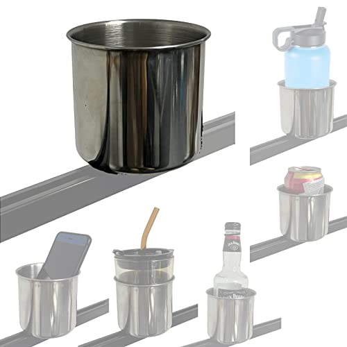 Multi-Functional Kayak Cup Holder, Track Mounted Drink Holder, Phone Holder, Kayak Bottle Holder cans Holder, Kayak Track Mount Install, Stainless Steel (with Multiple Drainage Holes) - No Track