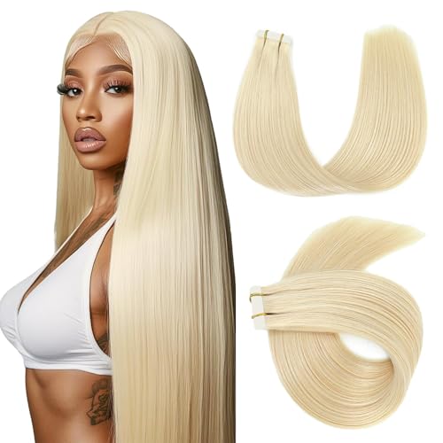 #613 Blonde Tape in Extensions Human Hair 18 Inch Honey Blonde Straight Tape in Seamless Extensions Human Hair Skin Weft Seamless Invisible Unprocessed Virgin Remy Hair 45g 10 Pcs