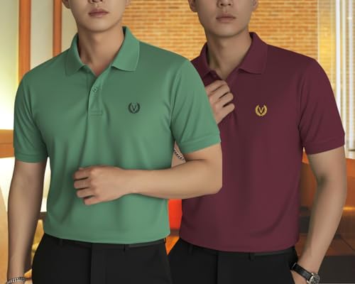 Image of MACK JONNEY Men's Solid Polo T-Shirt | Premium Cotton Blend | Regular Fit | Short Sleeve | Collared Casual Wear|Pack of 2 -MJ-157