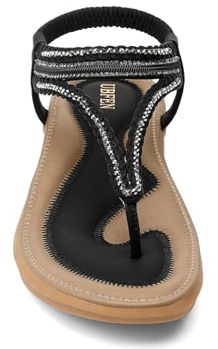 Image of UBFEN Womens Bohemian Flat Sandals With Back Strap Summer Beach Comfortable Bling