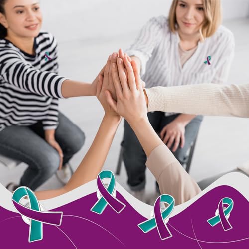 Image of Batiyeer 50 /100 /200 Pcs Suicide Prevention Awareness Ribbon Pin | Teal Purple Awareness Ribbon Pin for Souvenir Series Gift, Suicide Theme Favor