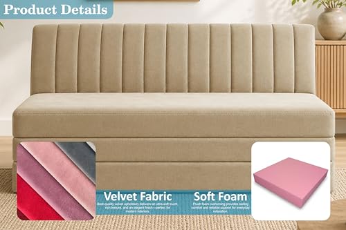 Image of 3-Seater Foldable Floor Sofa Bed with, Modern Velvet Fabric Folding Couch for Living Room, Guest Room & Small Spaces-Golden