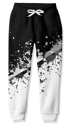 Idgreatim Teens Pants for Boys Size 14-16 Black to White Graffiti Printed Jogger Sweatpants Fall Winter Trousers for School Sports