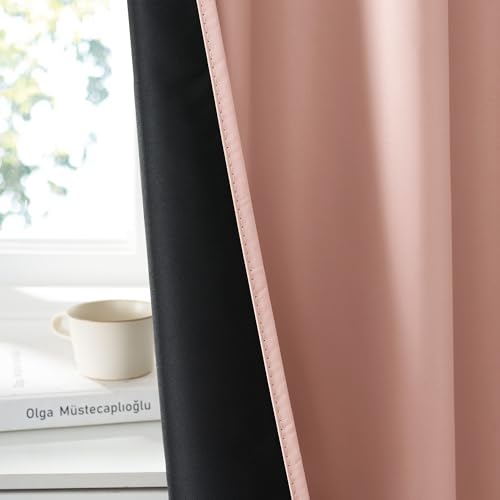 Image of RYB HOME 100% Blackout Short Curtains for Small Window, Thermal Insulated Noise Reducing Back Tab Curtains for Nursery Bathroom Basement, 42 inches Wide by 30 inches Long, Peach Pink