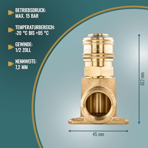 Poppstar Wanddose Druckluftverteiler für Wandmontage (Anschluss IG G 1/2\ (18,7mm) mit Schnellkupplung NW 7,2)
