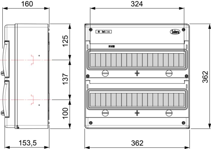 Caja industrial de distribucion 36 elementos IP65 362x362x160SOLERA 1336