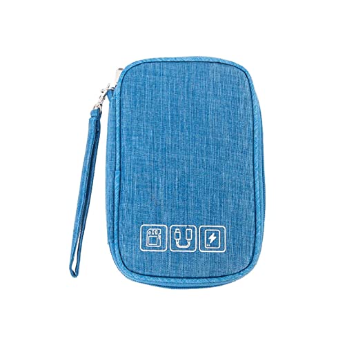 YHCHEYI Portable Cable Pack Light Travel Organizer Accessories Bag Electronics Power Bank Camera and Memory Card PC Charger Cable Adapter Card Organizer Storage Bag (Blue)