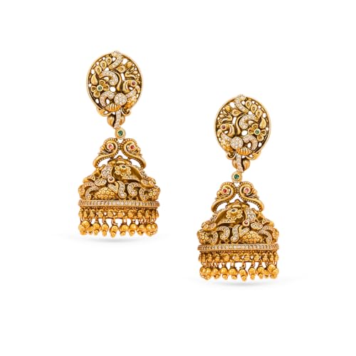 Image of Rubans Gold-Plated Jhumka Earrings for Women & Girls | Jhumki Traditional Wedding Fashion Ethnic Designer Jewellery Statement Gift