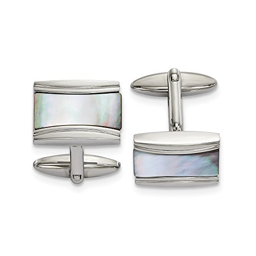 Mancuernillas rectangulares para hombre en acero inoxidable con nácar miniatura 1