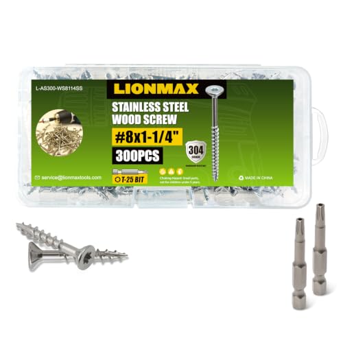 LIONMAX Stainless Steel Deck Screws #8 x 1-1/4 Inch, Wood Screws, 300PCS