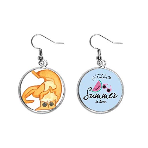 Pendientes de sandía con gato naranja en acuarela Miaoji para lucir este verano