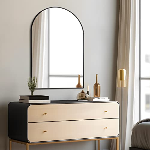 Pexfix Arched Wall Mirror 36"X24" Large Bedroom Mirror With Aluminum Alloy Thin Frame For Bedroom And Bathroom,Black #TOP2