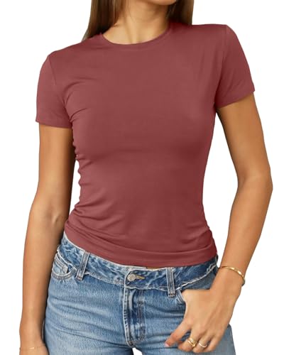 Image of Abardsion Women's Casual Basic Slim Fit T Shirts | Summer Clothes 2026 Going Out Crop Tops Short Sleeve Crew Neck Ladies Tees