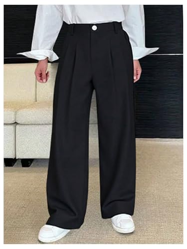 GORGLITTER Men's Baggy Wide Leg Dress Pants Zipper Fly Pleated Suit Pants Business Work Trousers3