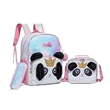Mochila infantil, Kit Escolar 3 Peças, Mochila com Lancheira e Estojo, para Crianças Acima de 1,2m (panda)