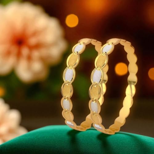 Image of ACCESSHER Traditional Gold-Tone Kada Bangles Set | Handcrafted Textured Bangle Jewellery Set for Gift | Stylish Bracelet Bangles for Women & Girls (Set Of 2)