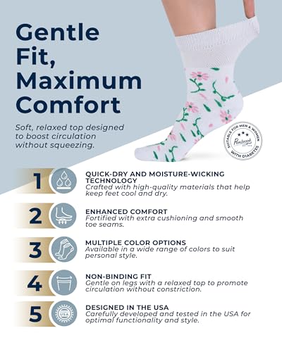 Image of Pembrook Bamboo Viscose Diabetic Socks for Women & Men - 6 Pairs | Breathable Wide Non Binding Plus Size Socks | Loose Fit