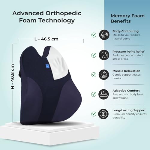 Image of Back Support for Office Chair | 5-Yr-Warranty| Memory Foam Lumbar Support Pillow | Orthopedic Backrest for Lower Back Pain Relief | Ergonomic Desk Chair & Car Cushion (Large)(Set of 3)