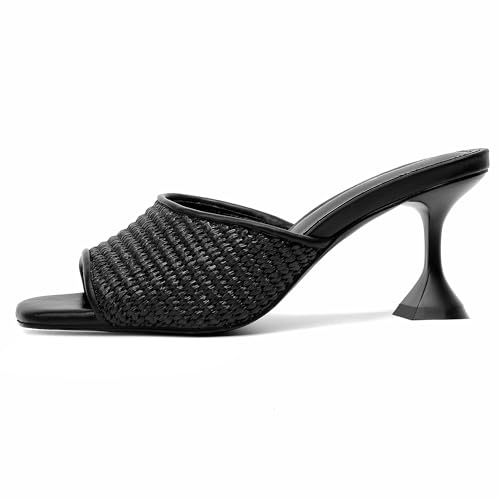Image of vivianly Womens Square Open Heels Sandals Slip on Heeled Slides Mules for Party Daily Wear