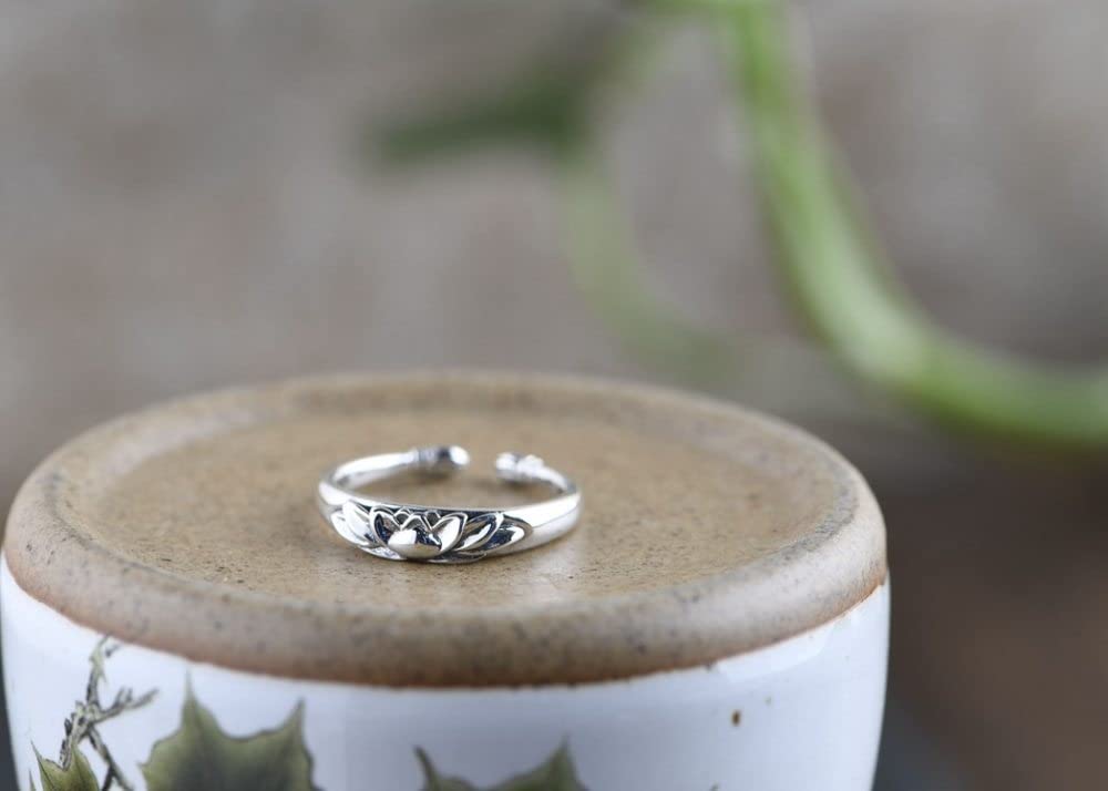 Anelli D'Argento,S925 Anello In Argento Sterling Con Fiore Di Loto Anelli Regolabili Anello Per Dito Indice In Stile Nazionale Retrò Anello In Argento Eternity Charm Da Sposa Gioielli Regali Per Uo