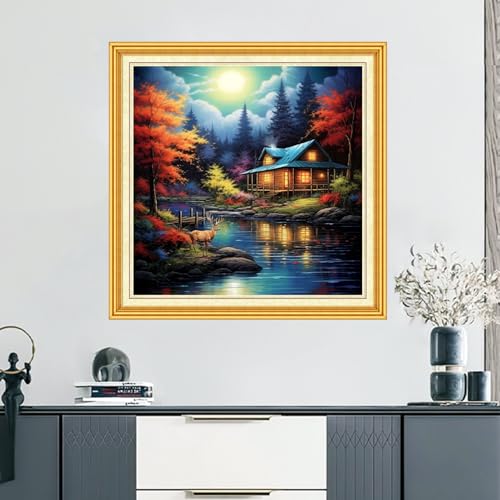 Image of DMCVIVR Stamped Cross Stitch Kits for Beginners Adults Needlepoint Kits for Beginners Embroidery Kits for Adults Crossstitch Kit for Beginners 11CT-Magic Night Scene 18x18 inch, ArtKits12
