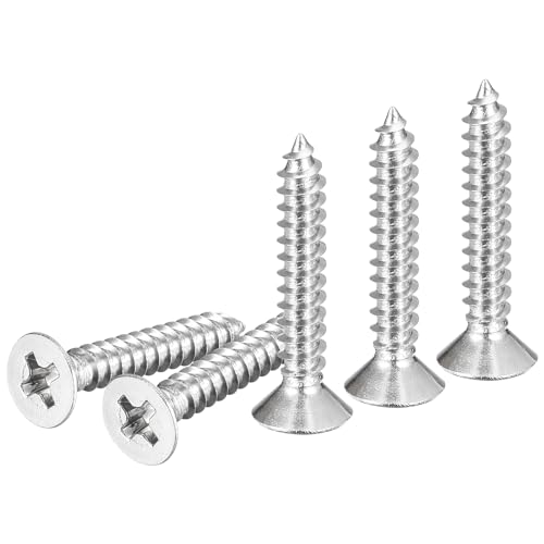 Image of DTGN 100Pcs #6x7 /8 inch Flat Head Wood Screws, 304 Stainless Steel Phillips Self Tapping Screws - Good for Woodworking, Furniture - Silver