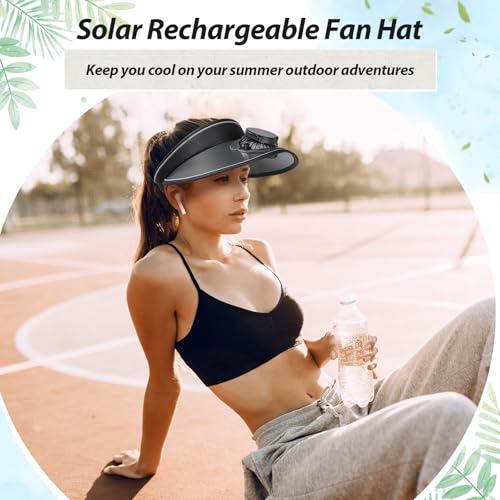Image of Solar Fan Hat Men and Women Sun Visor Wide Brim Cooling Hat for Outdoor Summer Camping Beach Fishing, USB & Solar Powered