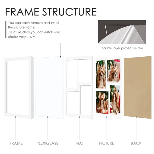 Image of DUENPY 20x20 Collage Picture Frame 8x10 Picture Frame Collage Displays Four 8x10 inch Photos Available Horizontal Wall Mounting Display and Vertical White