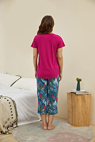 Image of PNAEONG Women Pajama Set Sleepwear Tops with Capri Pants Casual and Fun Prints Pajama Sets