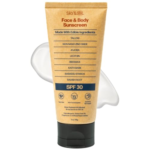 Best Sunscreen for Seniors (2026): SPF Protection Reviewed for Aging Skin 4 Sky and Sol Natural Mineral Sunscreen SPF 30 3 oz: Natural Tallow & Zinc Oxide, Reef Safe, Water Resistant, Fragrance-Free, Non-Greasy Formula for Face and Body