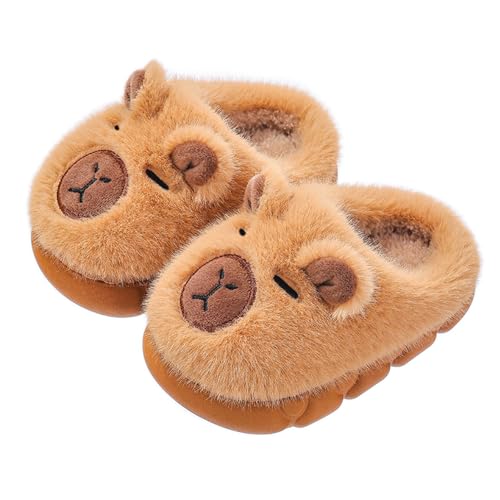 romansong Cozy Capybara Plush House Slippers Soft Fuzzy Indoor Footwear Cartoon Animal Design for Girls Kahki 3435